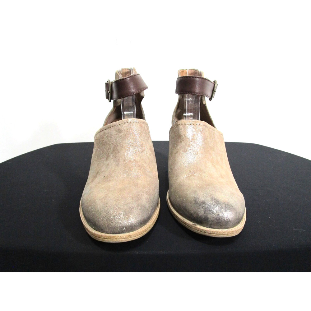 Sofft Gold & Brown Leather Open Side Anke Strap High Heel Booties Women 7 M - Picture 3 of 10